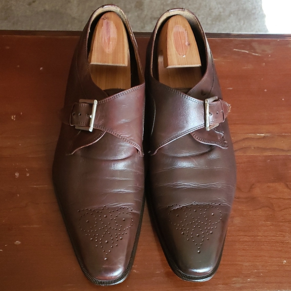 Elegant Brown Leather Broletto Single Monk Strap Derbys 11 1/2